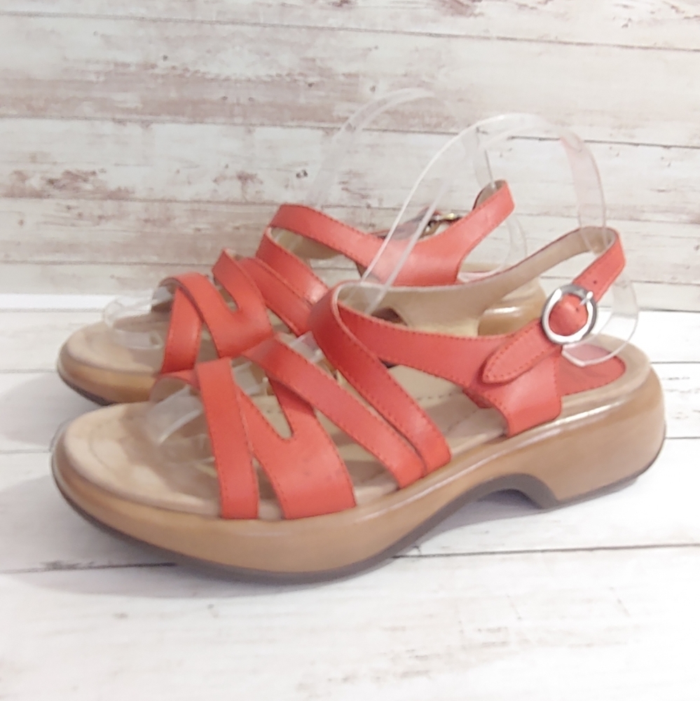 Dansko coral red leather strappy sandals